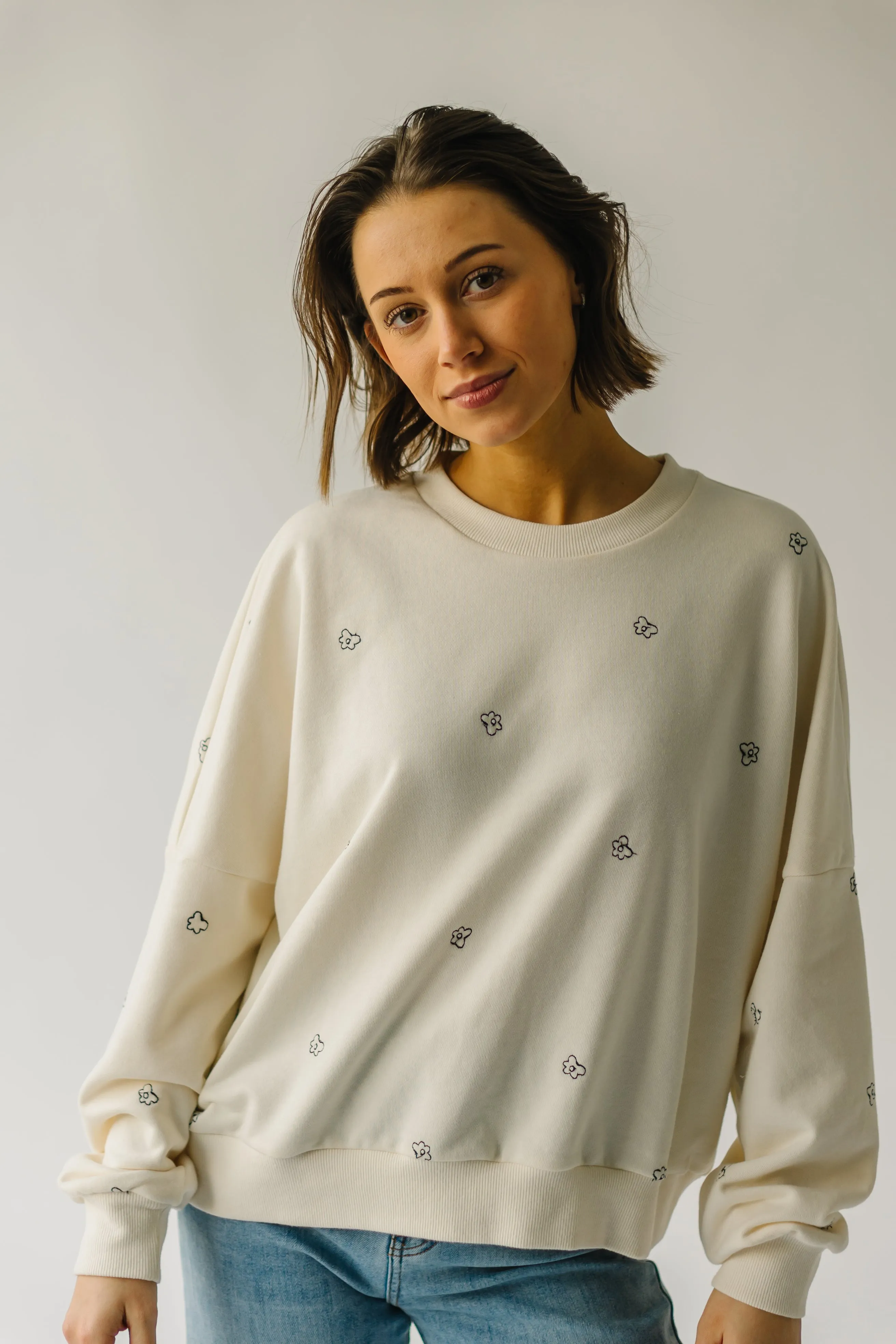 The Bayard Floral Embroidered Pullover in Cream