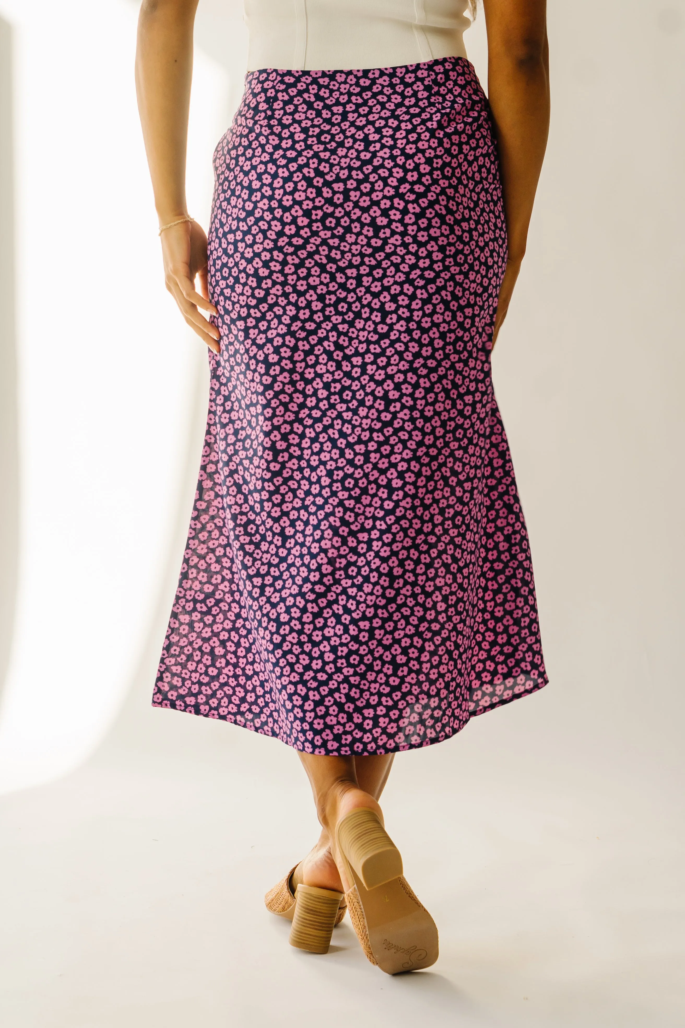 The Ellston Floral Button-Down Maxi Skirt in Navy   Pink