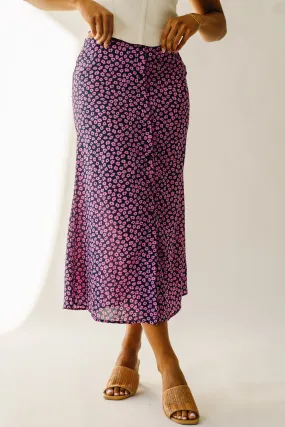 The Ellston Floral Button-Down Maxi Skirt in Navy   Pink