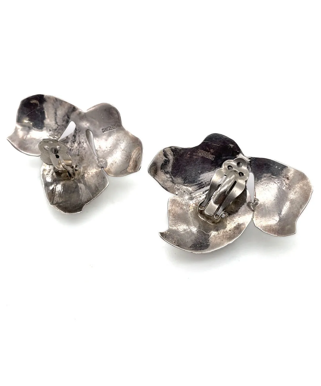 【USA輸入】ヴィンテージ スターリングシルバー フラワー イヤリング/Vintage Sterling Flower Clip On Earrings