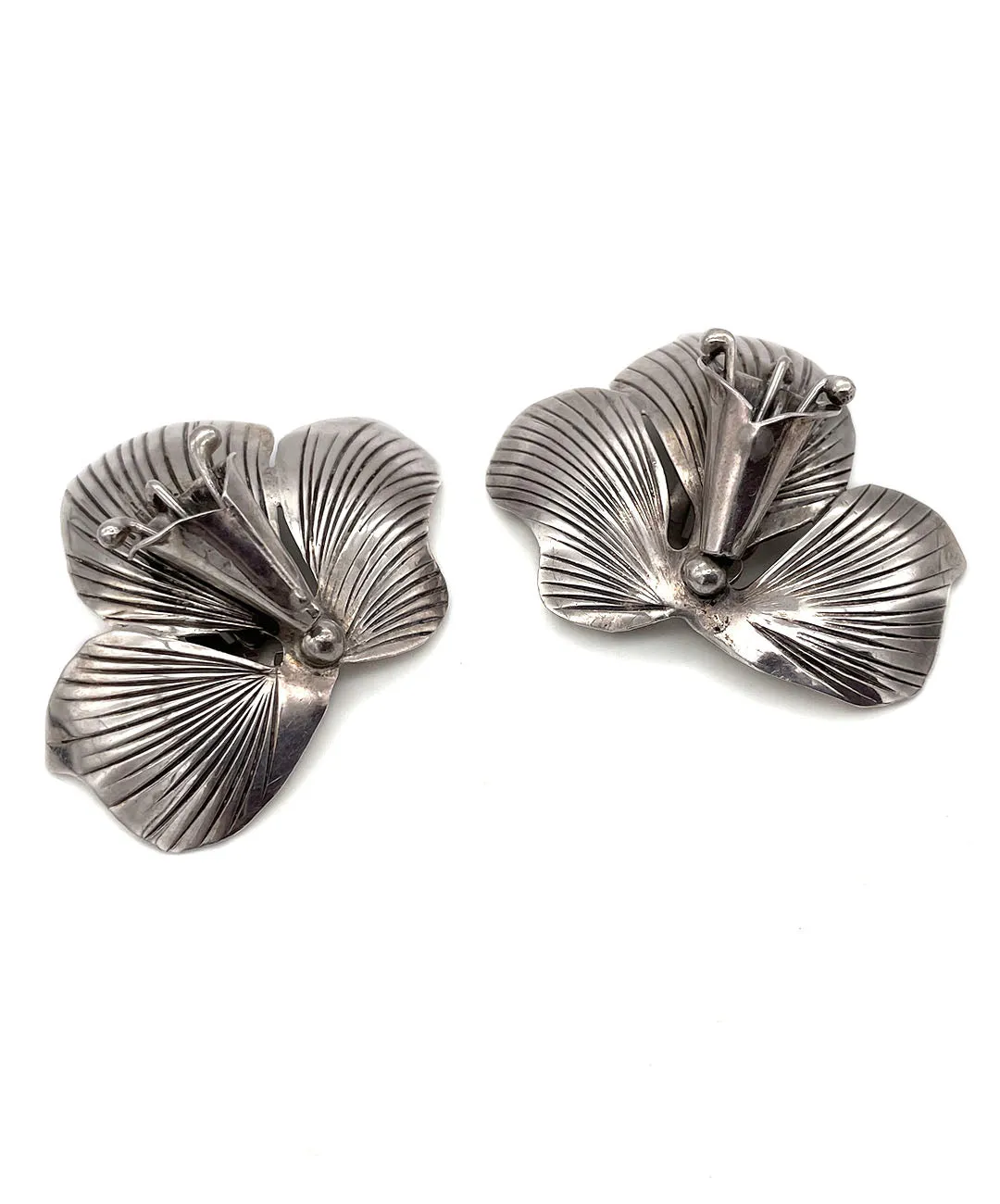 【USA輸入】ヴィンテージ スターリングシルバー フラワー イヤリング/Vintage Sterling Flower Clip On Earrings