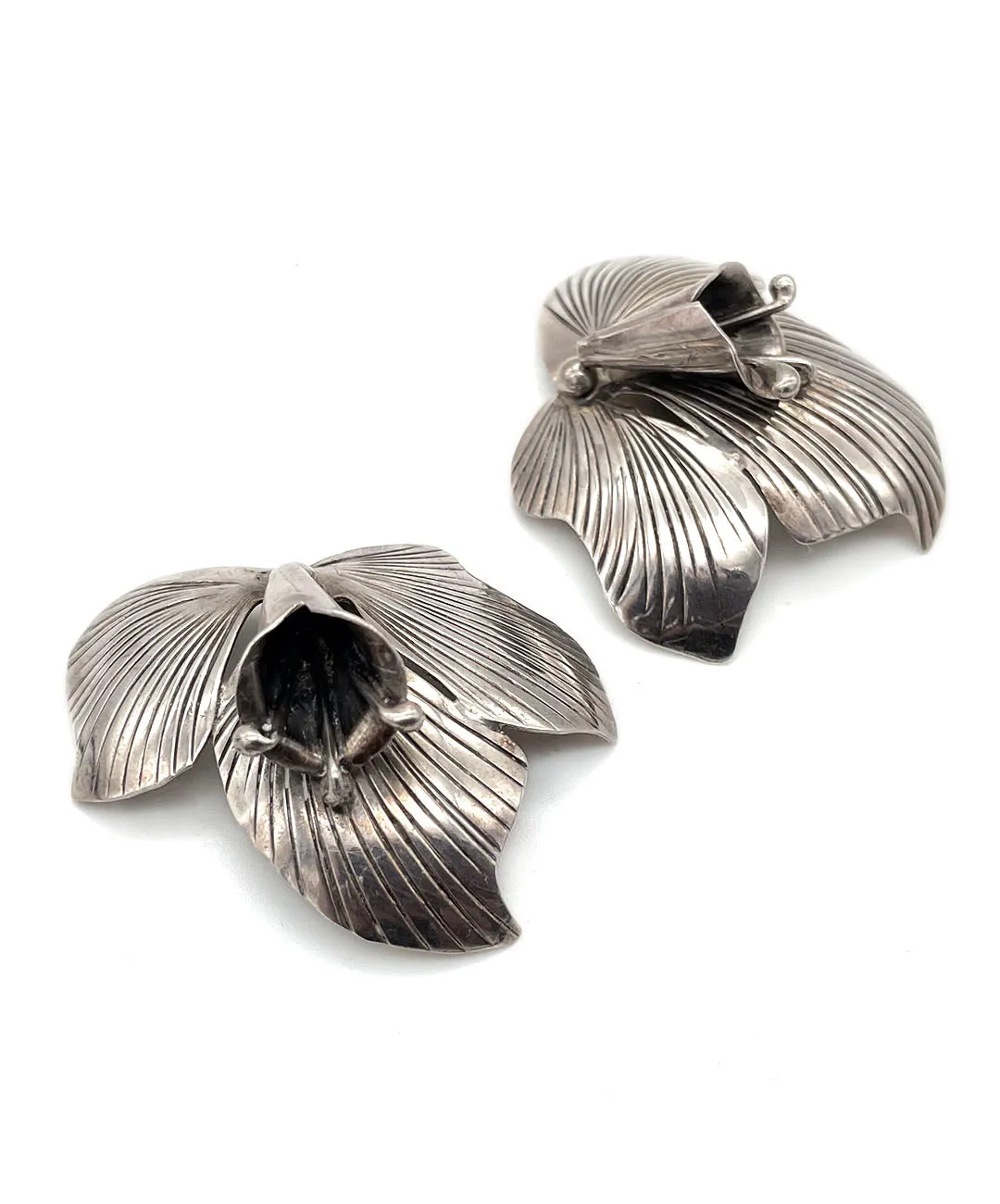 【USA輸入】ヴィンテージ スターリングシルバー フラワー イヤリング/Vintage Sterling Flower Clip On Earrings