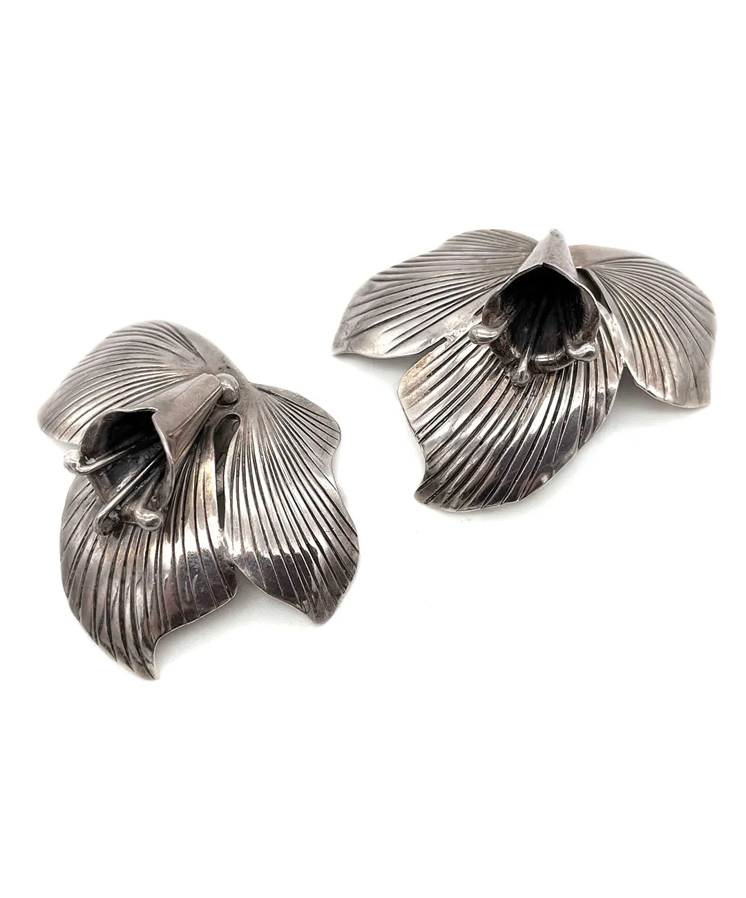 【USA輸入】ヴィンテージ スターリングシルバー フラワー イヤリング/Vintage Sterling Flower Clip On Earrings