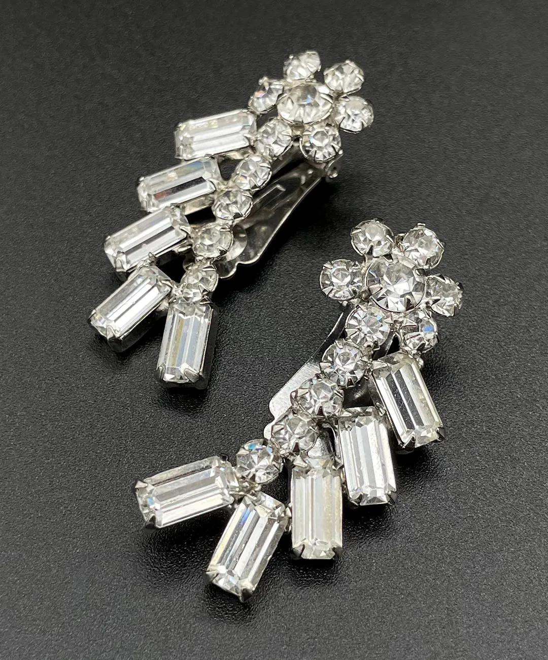 【USA輸入】ヴィンテージ フラワー クリアビジュー イヤリング/Vintage Flower Clear Bijou Clip On Earrings