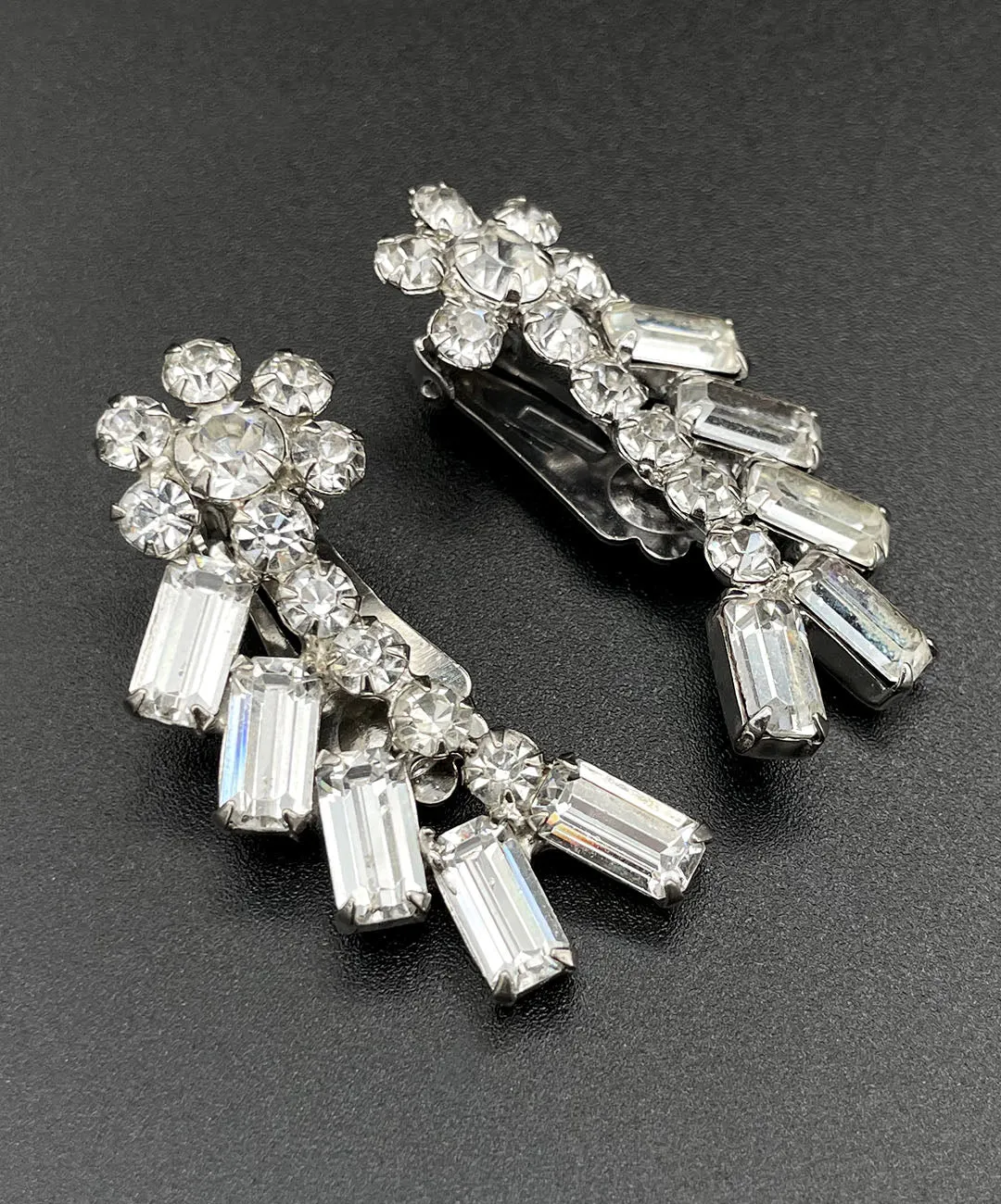 【USA輸入】ヴィンテージ フラワー クリアビジュー イヤリング/Vintage Flower Clear Bijou Clip On Earrings