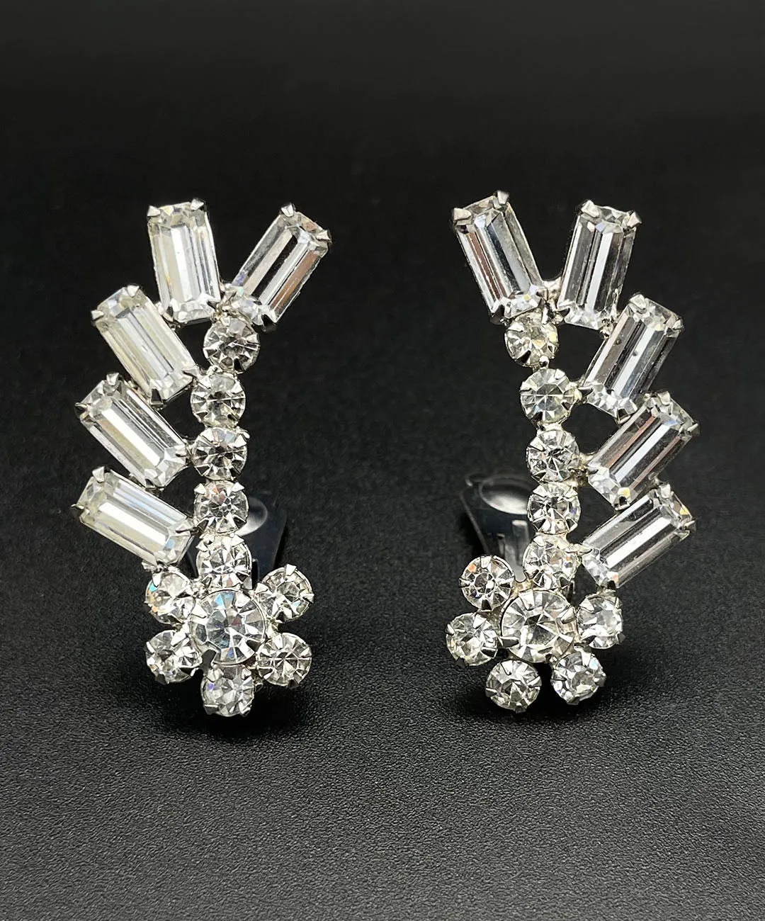 【USA輸入】ヴィンテージ フラワー クリアビジュー イヤリング/Vintage Flower Clear Bijou Clip On Earrings