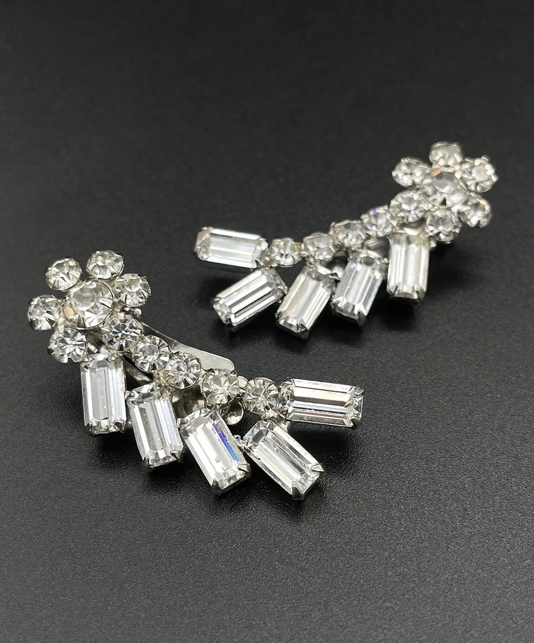 【USA輸入】ヴィンテージ フラワー クリアビジュー イヤリング/Vintage Flower Clear Bijou Clip On Earrings