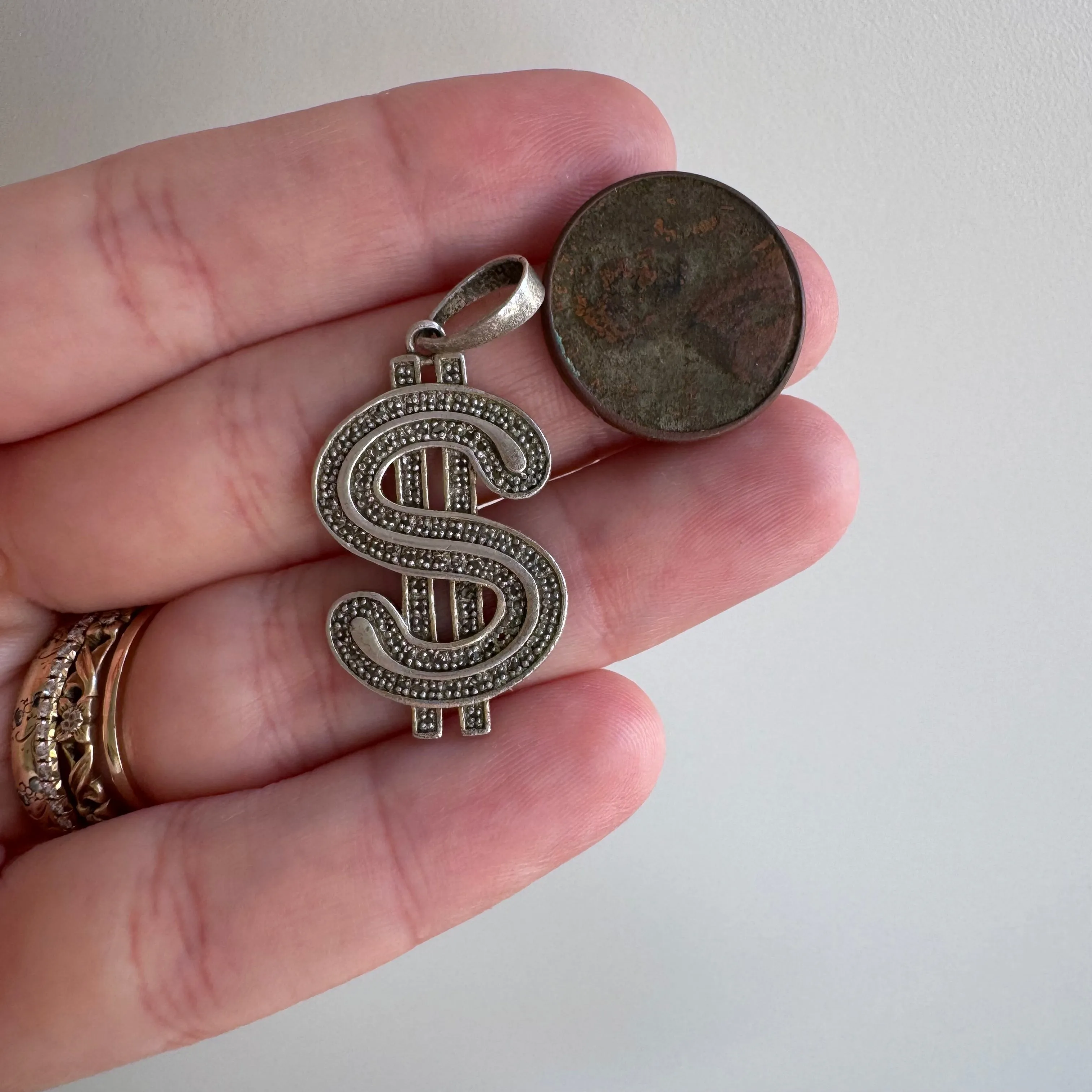 V I N T A G E // capitalistic abundance / sterling silver money sign / a pendant