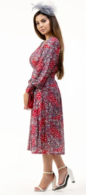 Vanessa Red Floral Midi Dress