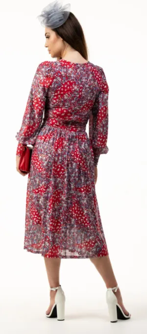 Vanessa Red Floral Midi Dress