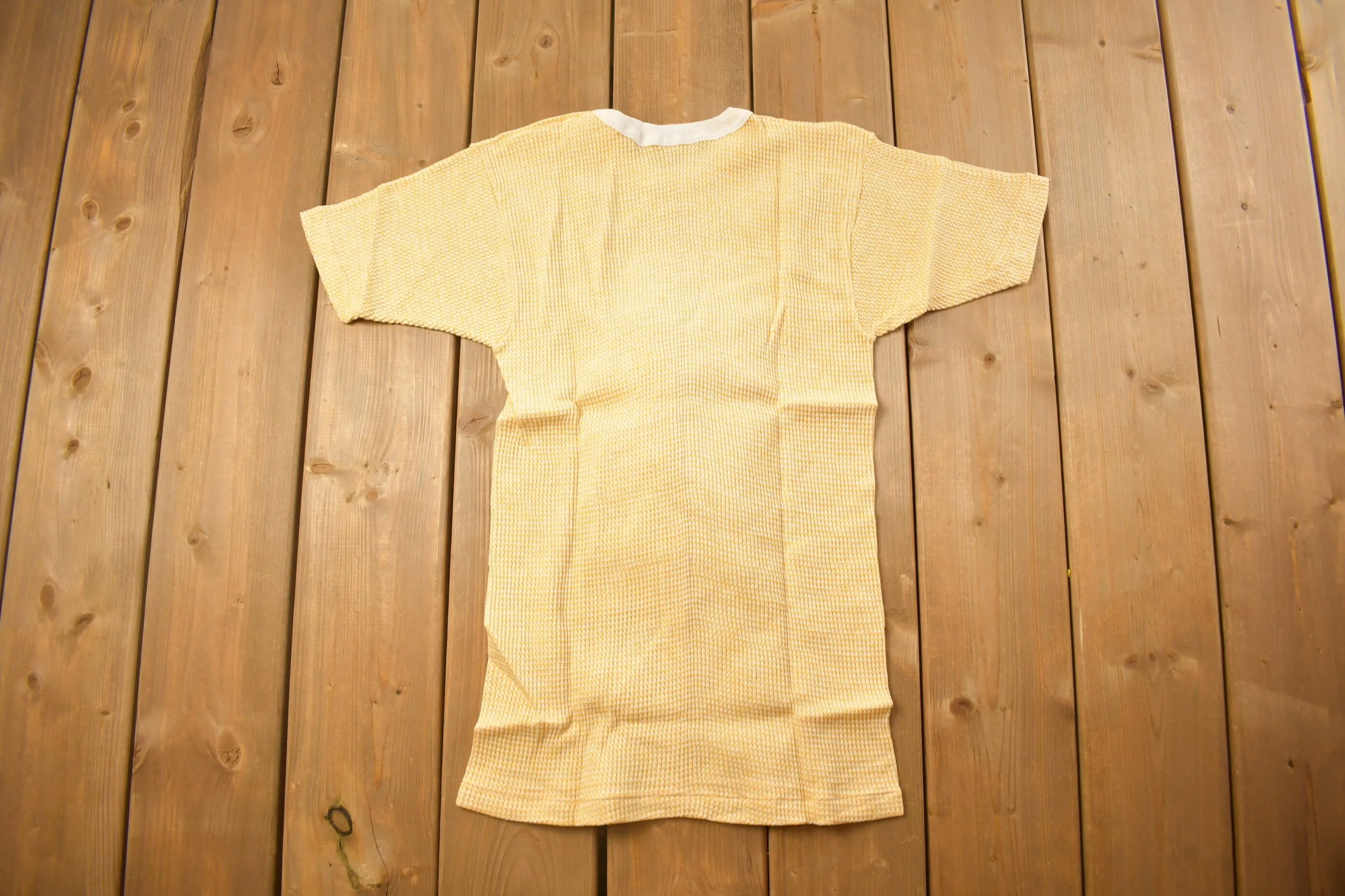 Vintage 1970s Deadstock Blank Yellow Waffle Knit Ringer T Shirt / Vintage T Shirt / True Vintage / Deadstock / 70s /