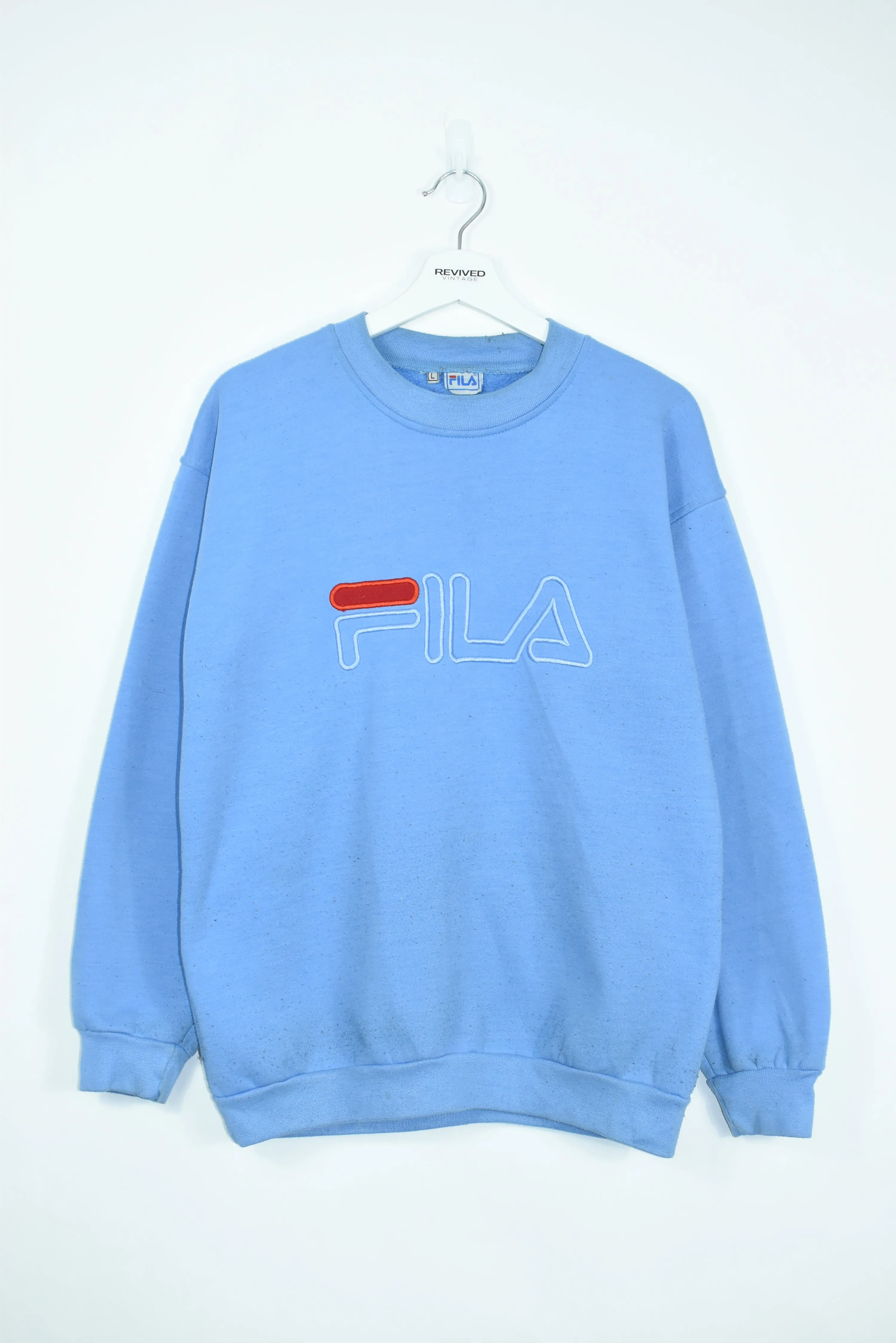 Vintage Fila Embroidered Sweatshirt Baby Blue Large