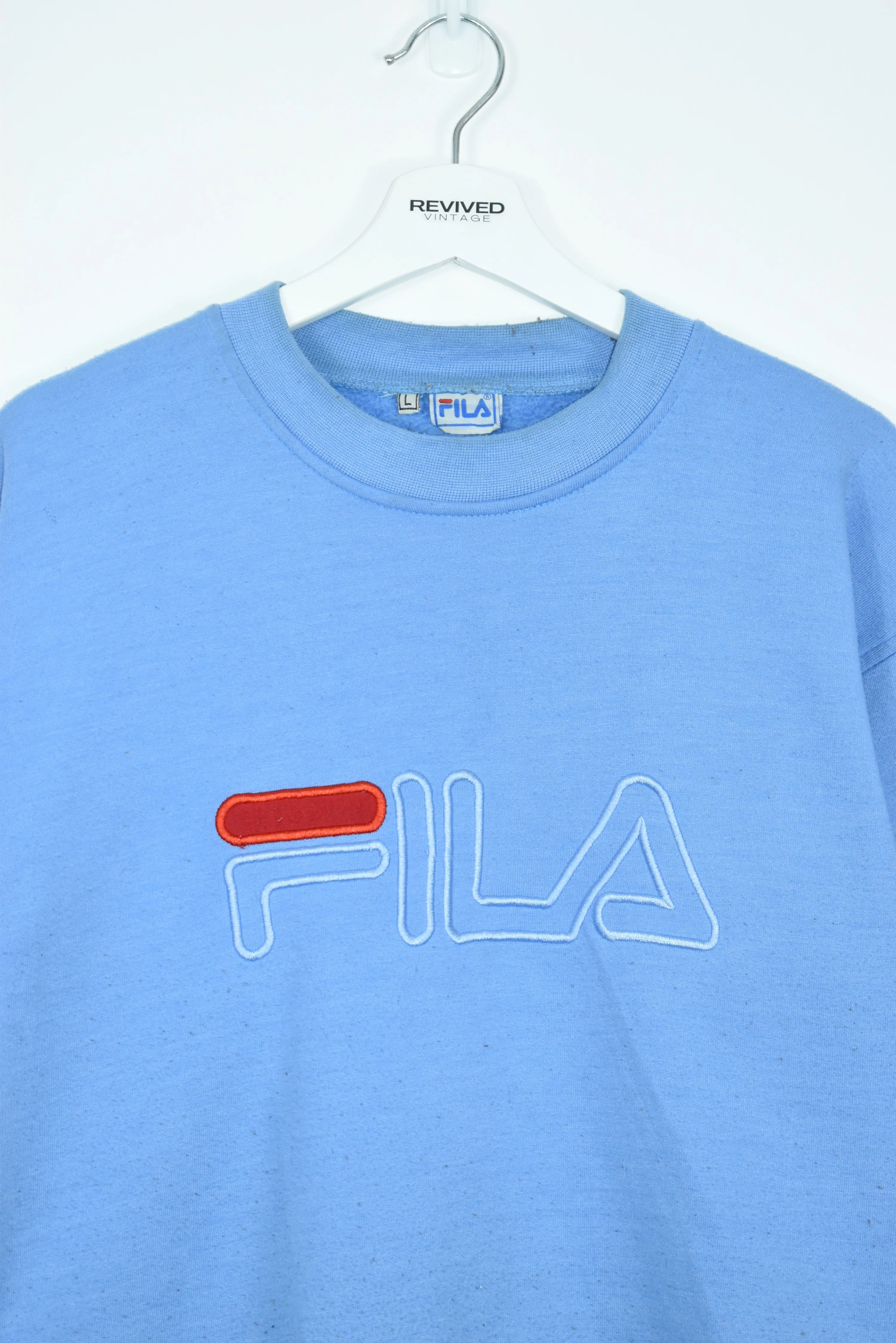 Vintage Fila Embroidered Sweatshirt Baby Blue Large