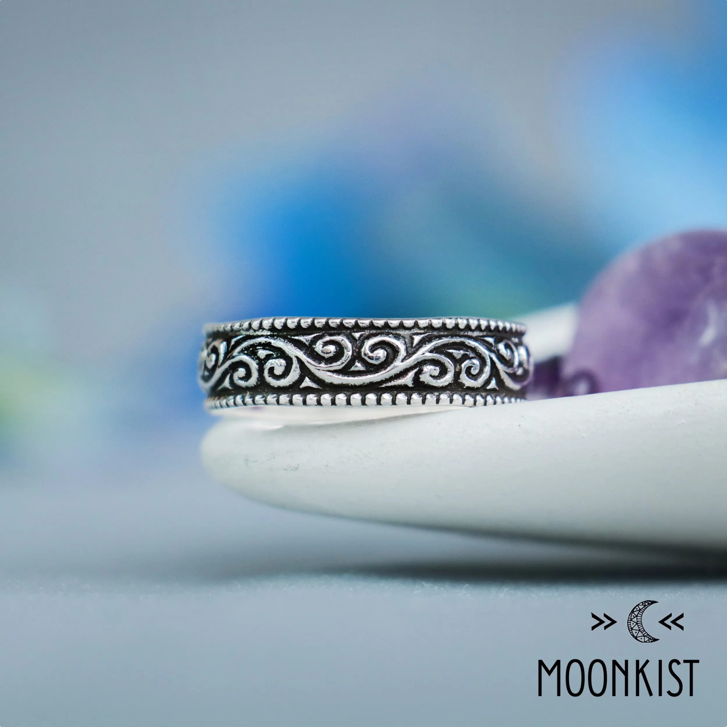 Vintage Style Silver Swirl Milgrain Wedding Band | Moonkist Designs