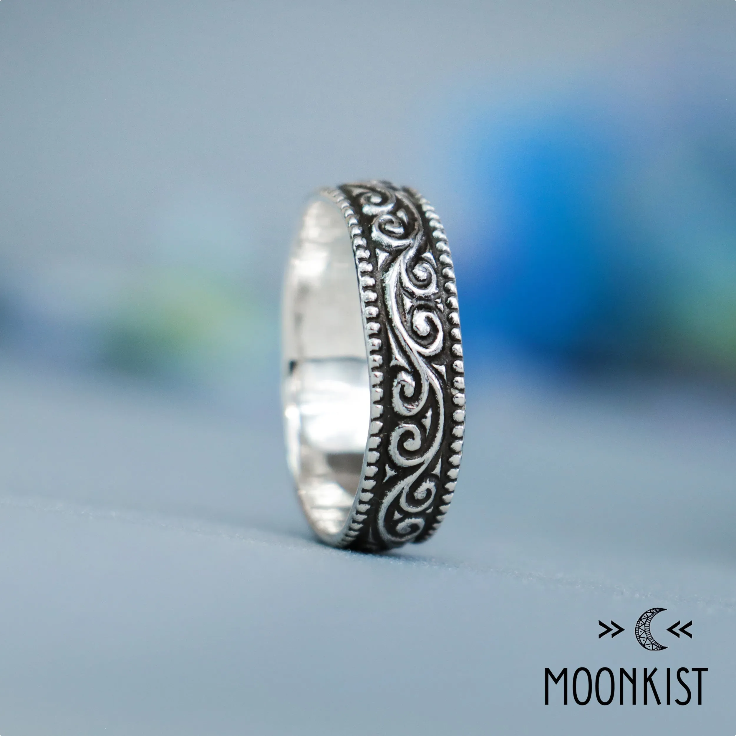 Vintage Style Silver Swirl Milgrain Wedding Band | Moonkist Designs