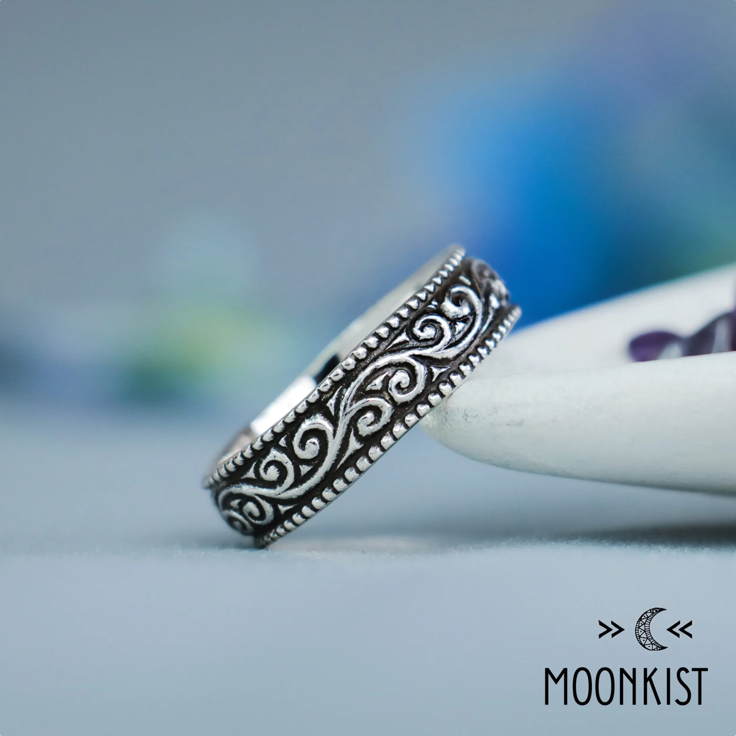 Vintage Style Silver Swirl Milgrain Wedding Band | Moonkist Designs