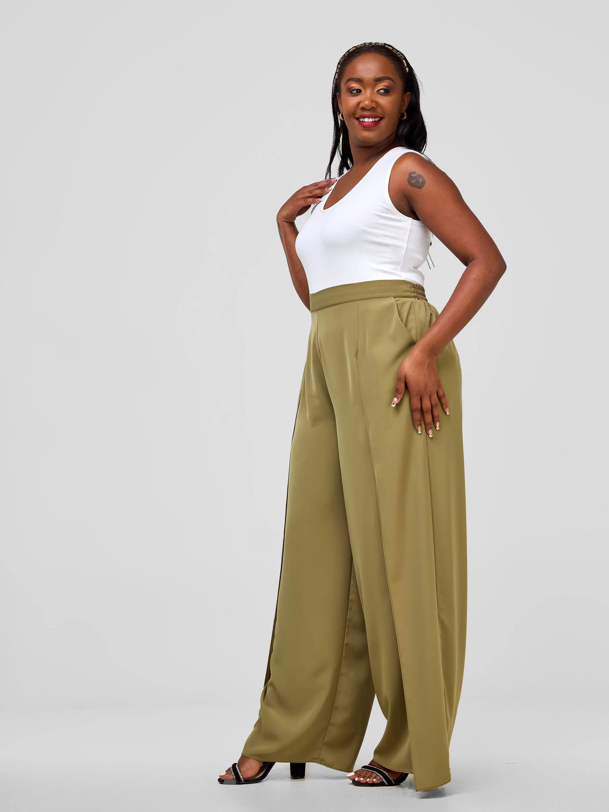 Vivo Mira Front Drape Pants - Hunters Green