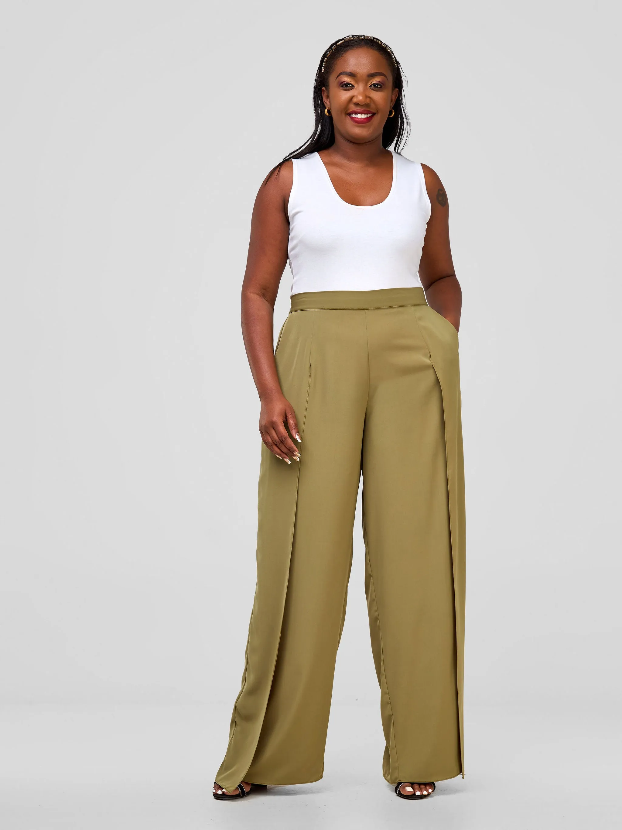 Vivo Mira Front Drape Pants - Hunters Green