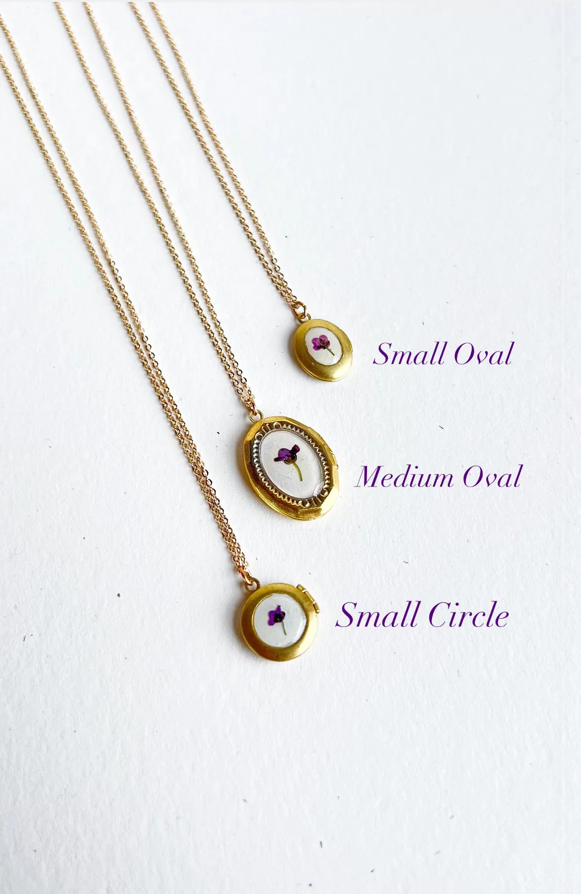 Wildflower Lockets with Purple Flowers