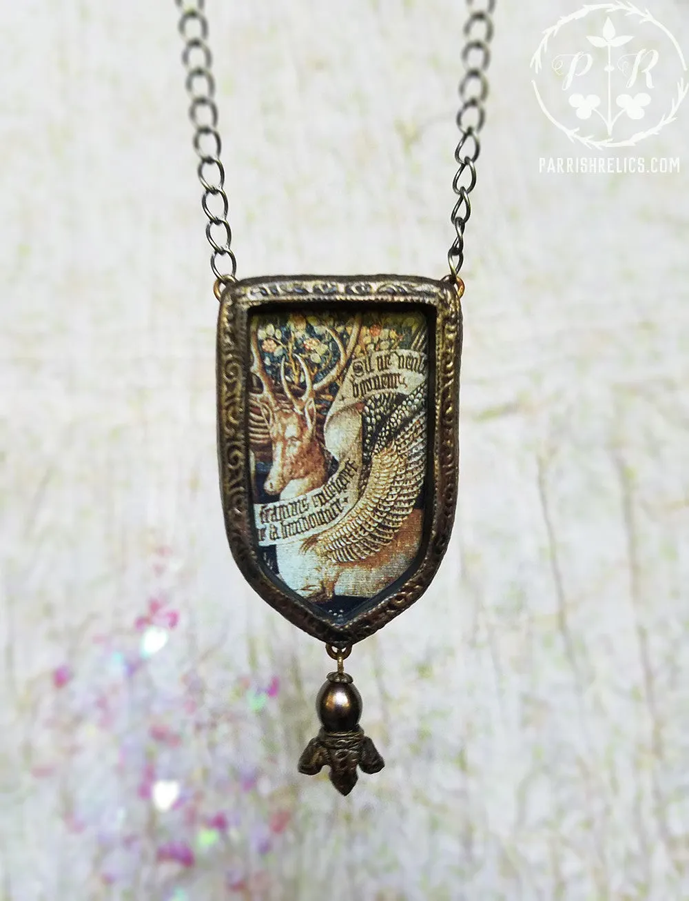 Winged Stag Tapestry Pictorial Shrine Amulet