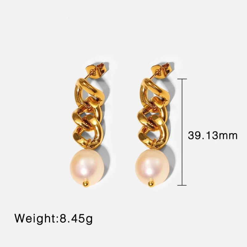 Women's Cuban Chain Freshwater Pearl Earrings