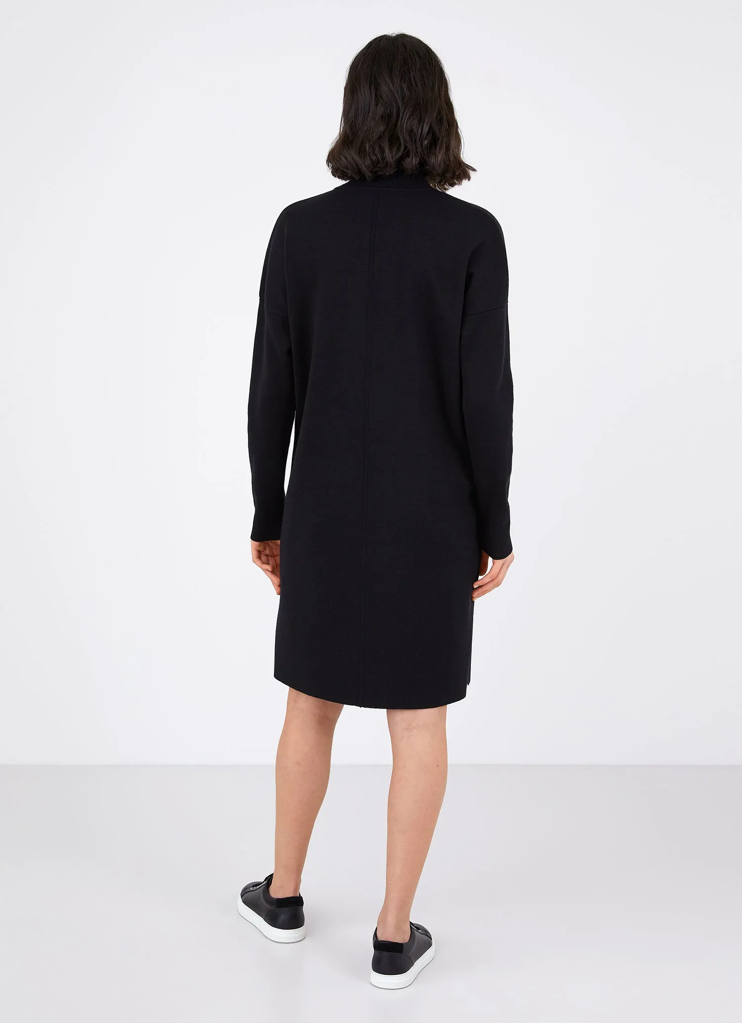 Women's Merino Funnel Neck Dress in Black