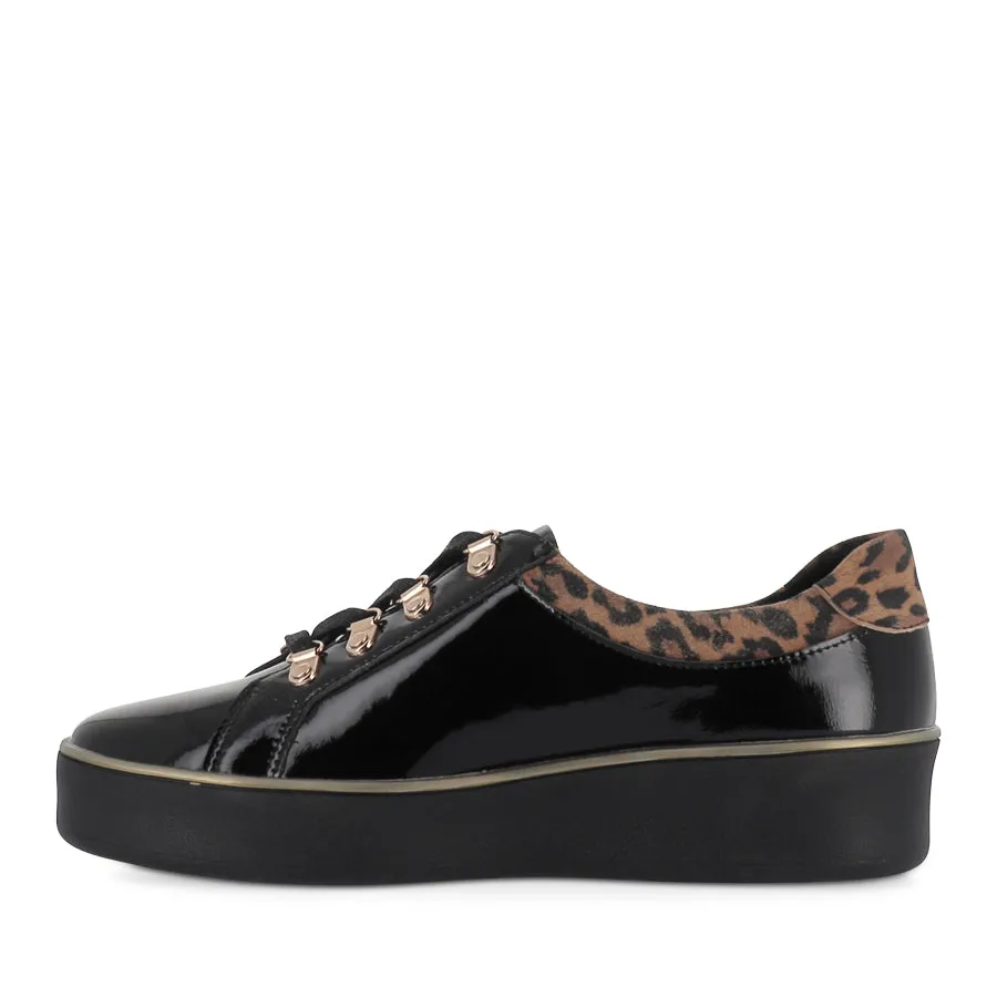 ZABBEY W - BLACK TAN LEOPARD PATENT-SUEDE